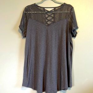 Torrid Grey Sweatheart Lace Tee